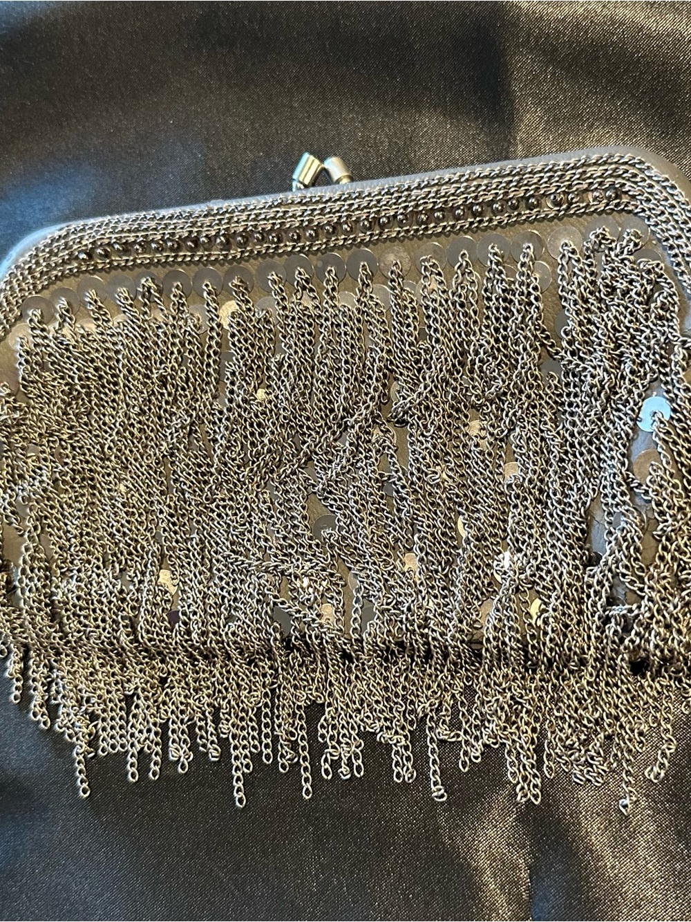 Cargo Gunmetal Chain Fringe Clutch